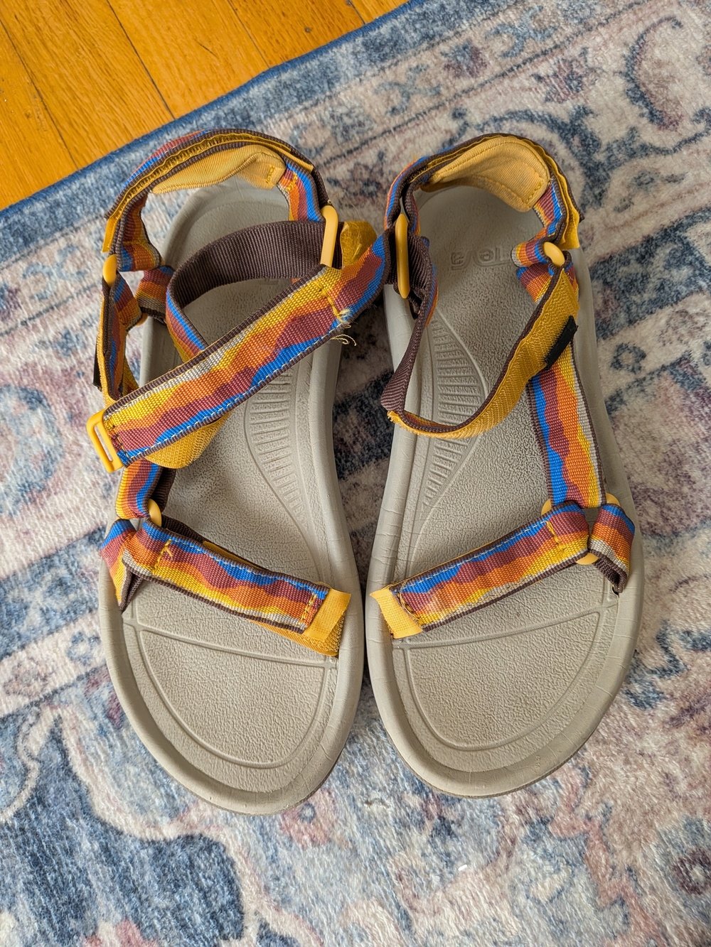Womens Multicolor Strappy Sandals - Yellow & Blue